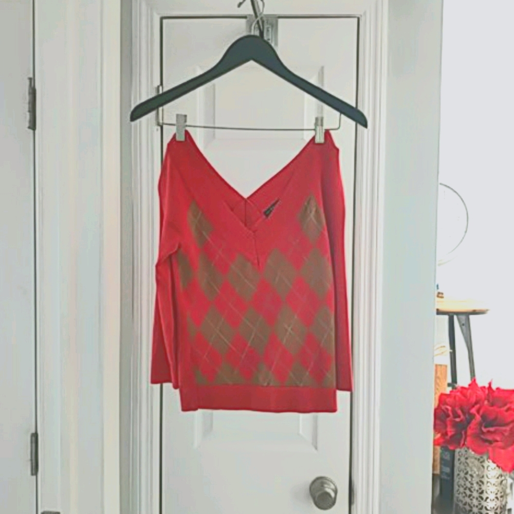 Rampage Red Argyle V-Neck Sweater